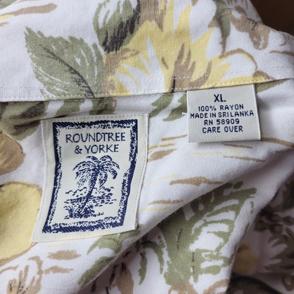 Roundtree & Yorke Men's Size XL Shirt Floral‎ Yellow Green Hawaii Style Top - Picture 5 of 8
